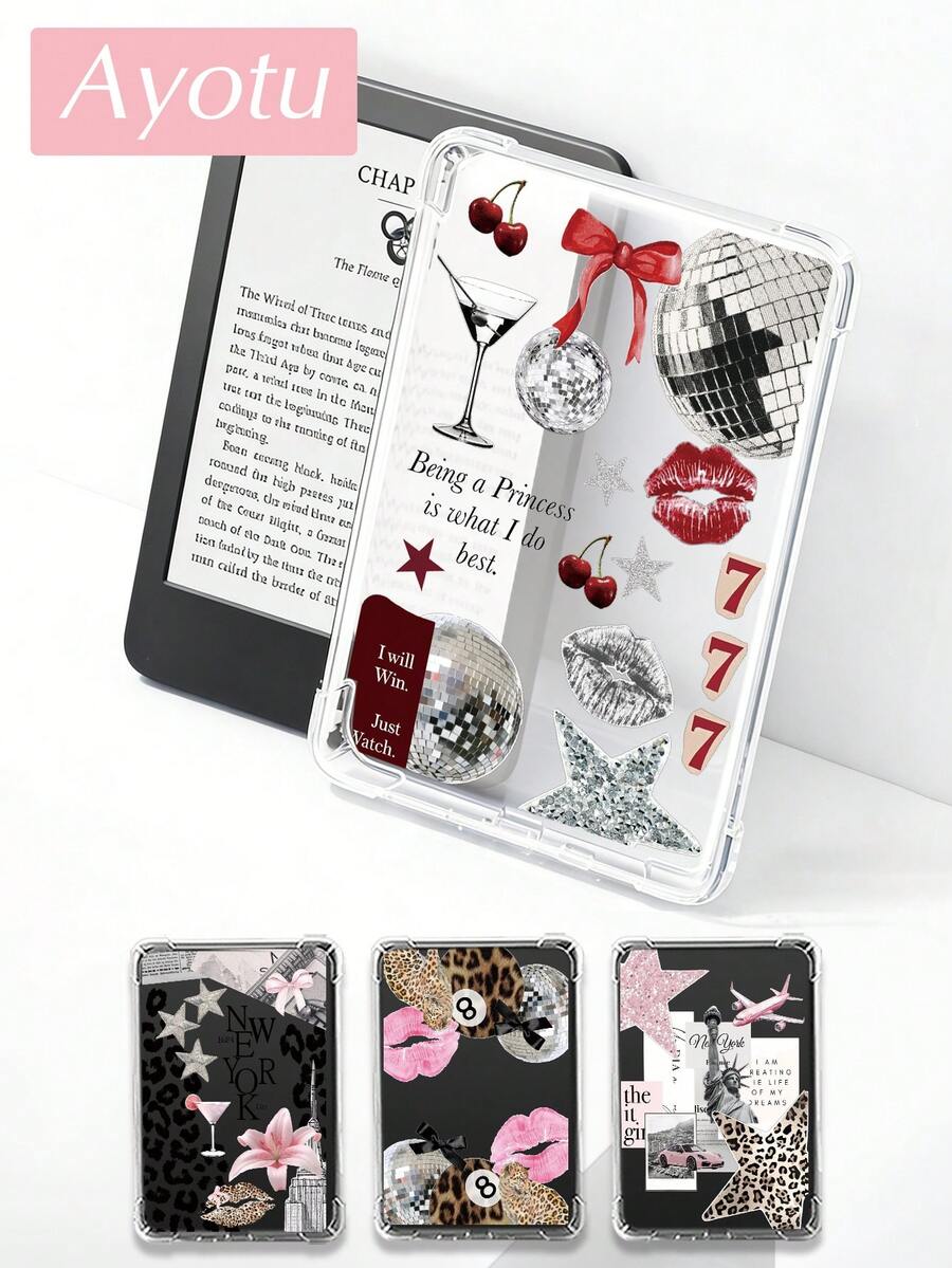 Ayotu 1 Ốp lưng in họa tiết da báo, quả cầu disco và quả anh đào, tương thích với Kindle/KOBO, Kindle Paperwhite thế hệ thứ 12 năm 2024 / Kindle (thế hệ thứ 11 - ra mắt năm 2024) / Kindle Colorsoft Signature Edition / Kobo Libra Colour, chống rơi, ốp trong suốt bảo vệ toàn diện, vỏ silicon mềm.