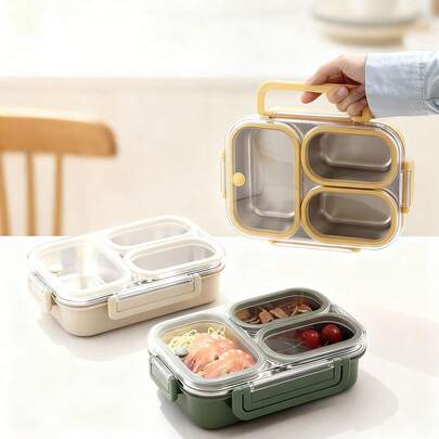 900ML 304 Stainless Steel Lunch Box With Compartments,Divided Bento Box, Sealed Leak-Proof Lunch Container, Portable Large Capacity Fruit Salad Food Storage Container,Hot Water Heatable,Dishwasher & Microwave Allowable,Suitable For Students And Adults Use In Home, School, Office, Picnic,Back To School