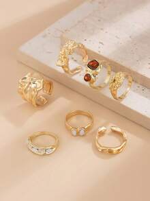Gold-Plated Ring Set, Bold And Modern Style For A Striking Look. - 金色 - 查看 6