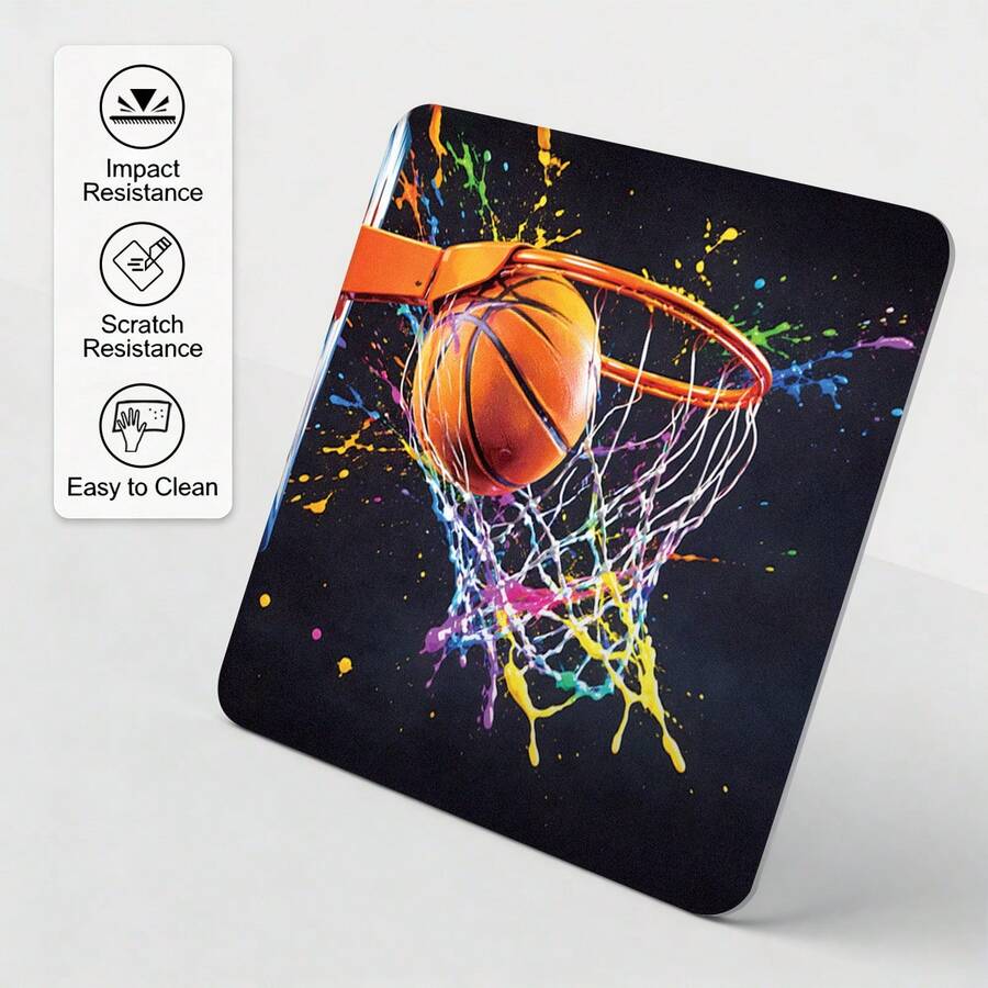 Basketball Glass Pad-2 Styles Dunk Art & Hoop Splash Color, Hard Pad For Gaming, Fluid Control, Durable 3mm Thickness-Anti-Scratch Nano Coating, Crystal Glass With Precision And Speed, Zero Frictio