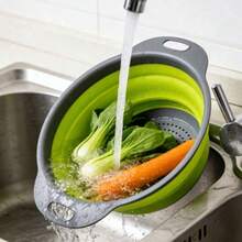 1pc Foldable Strainer Basket,  Convenient Home Tool For Kitchen And Dining Room Vegetable And Fruit Cleaning, Quick Drainage - Green - View 5