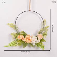 1 pieza Corona floral artificial, corona de aro floral de primavera/verano, corona circular de hierro con flores y hojas artificiales, decoración de bienvenida para pared, puerta, ventana, decoración del hogar, adorno colgante para boda - Multicolor - Ver 13