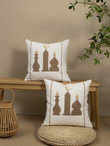 1pc/3pcs Set Castle Embroidered Throw Pillow Cover, Middle Eastern Holiday Decor Cushion Cover, Boho Embroidery Craft, Living Room Bedroom Sofa Decorative Pillow Case, Fits Eid Gift, Daily Casual Patio Headboard Sham, All Season, No Insert, 45*45cm - Multicolor - View 10