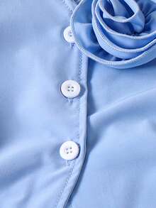 2件套女婴休闲简约3D蓝色花朵上衣和百褶裙套装，夏季 - 淺藍色 - 查看 6