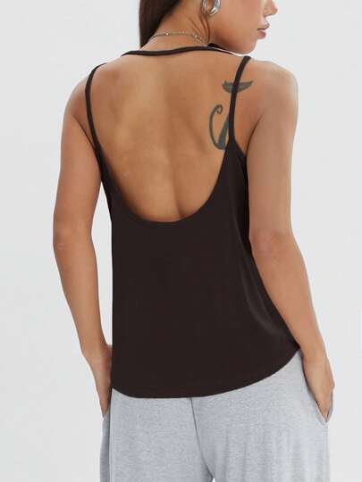 1件女士柔软莫代尔宽松版型露背无袖运动上衣，轻盈弹力，适合健身、跑步、瑜伽、户外运动和休闲穿着