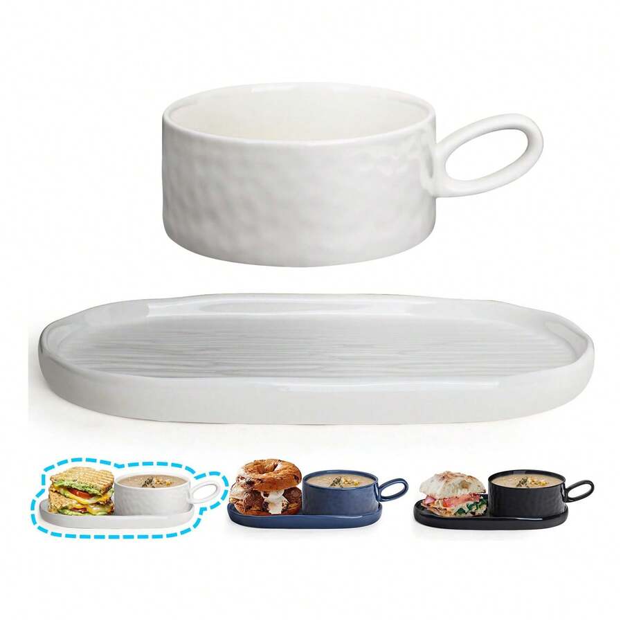 TendenciaWareland Tazón De Sopa Con Asa Y Plato De Ensalada, Combo DeCalidad premium - 1 - Ver 1