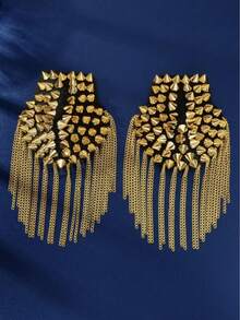1pc Punk Style Gold Rivet Decor Epaulet, Detachable Tassel Chain Metal Shoulder Strap, Clothing Accessory - Gold - View 2