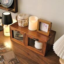 1PC Stackable Solid Wood Desktop Storage Cabinet, Visible Glass Door 2-Drawer Organizer, Space-Saving Tabletop Storage For Desk/Bedroom Vanity/Entryway/Living Room - Perfect For Figurines/Office Supplies/Makeup