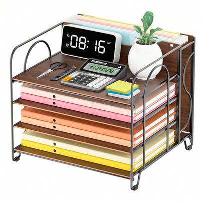 Organizador de archivos LUCYCAZ para escritorio - Organizador de papel, Organizador de escritorio de 4 niveles de madera para carpetas colgantes de tamaño carta o A4, Organizador de archivos de escritorio para oficina, escuela y hogar, Negro