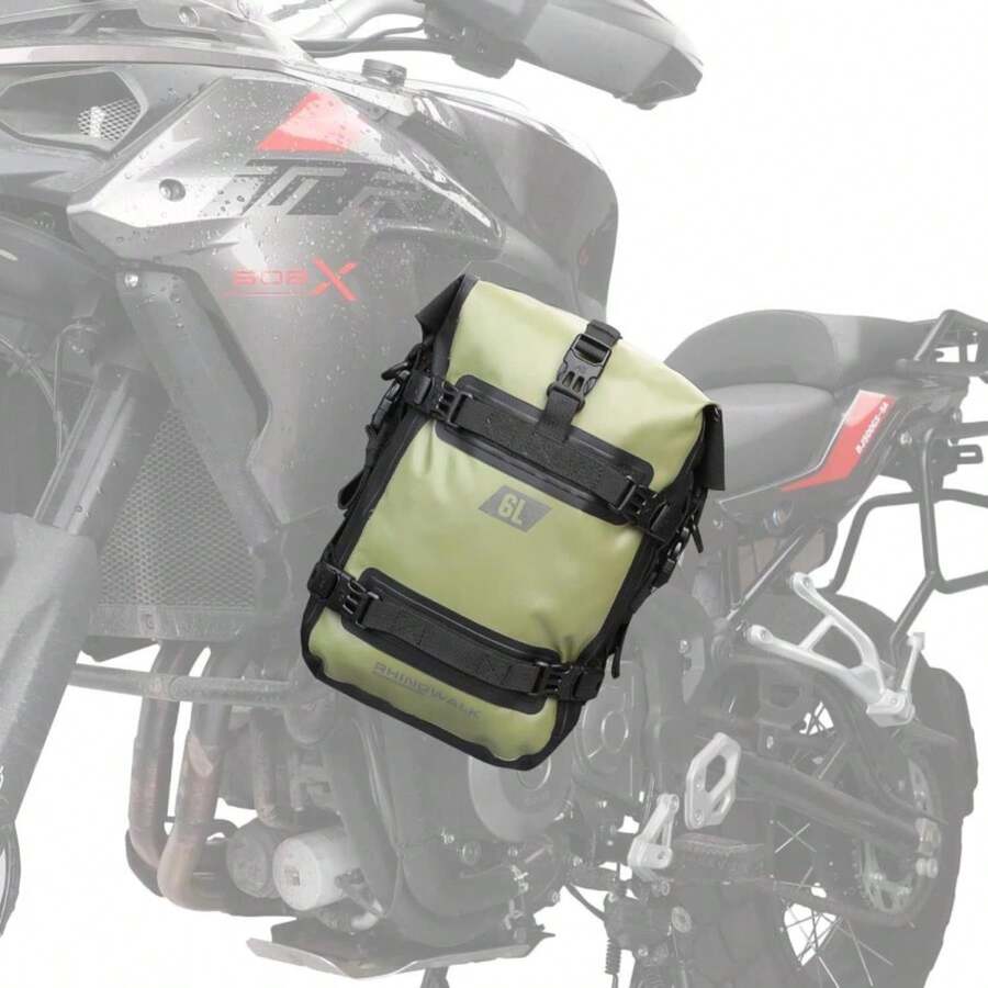 Rhinowalk Motorcycle Front Bumper Bag Tail Bag Motorbike Side Bag 6L Full Waterproof Motor Saddle Pannier Bag Rear Rack Trunk Professional Motor Accessories-Green - ColorA - 查看 1