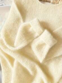 Solid Color Casual Pullover Sweater, Long Sleeve - Yellow - View 3