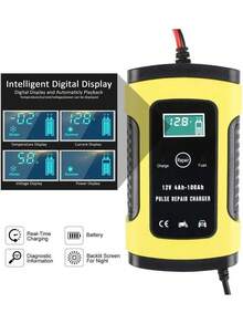 Cargador de batería automático inteligente para coche de 12 V y 6 A con pantalla LCD, reparación de refuerzo de tres etapas y funciones de carga segmentadas. - Amarillo - Ver 3
