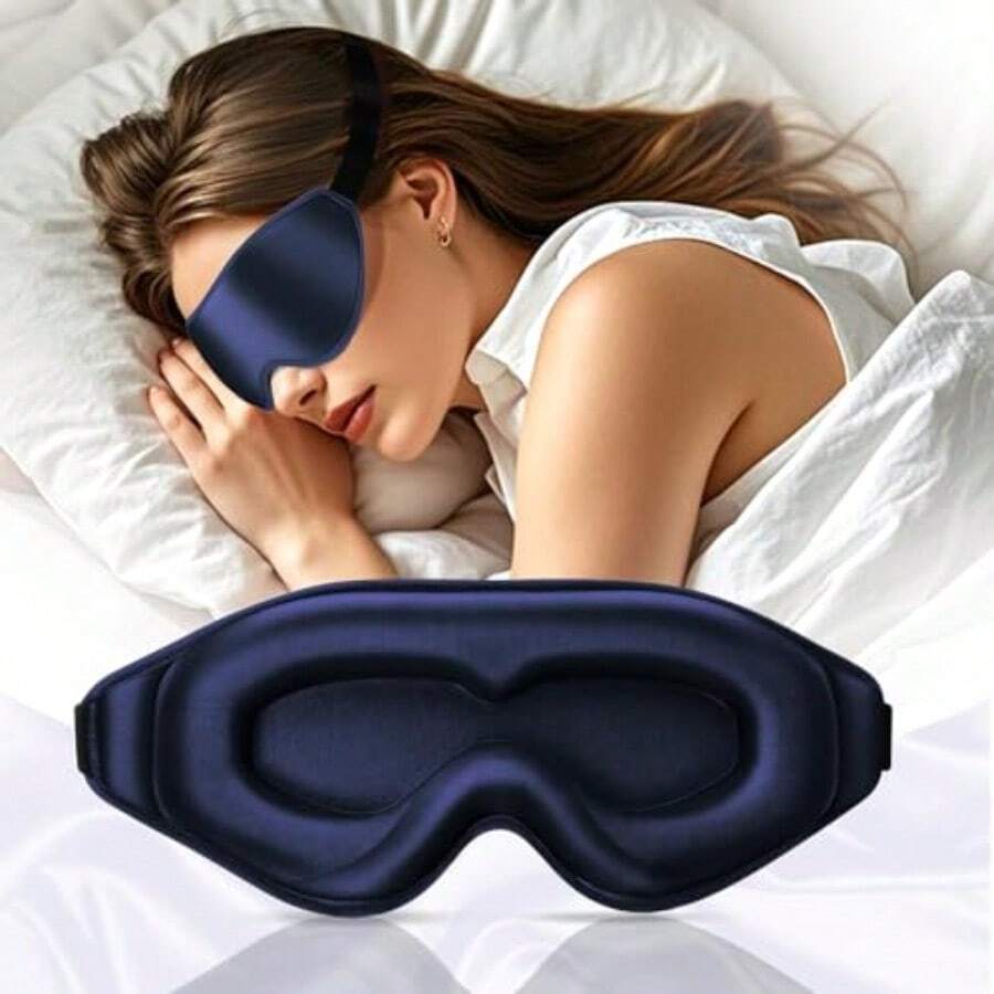 3D Deep Contoured Zero Pressure Sleep Eye Mask For Men Women Blackout Blindfold With Adjustable Strap For Travel Home Nap Blue - Blue - View 1