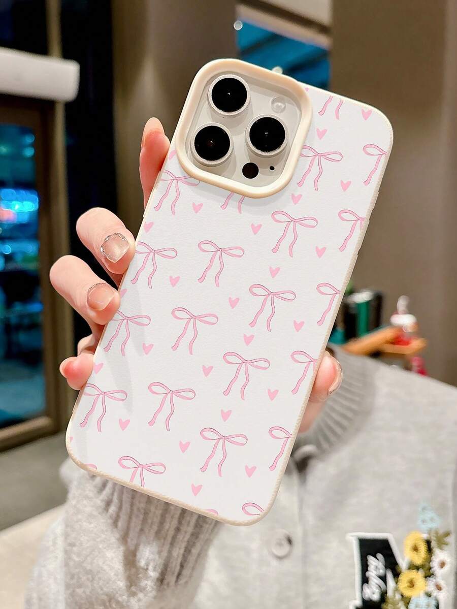A Pink Bow And Pink Heart Pattern Full Screen Printed Phone Case With High-Quality And Simple Anti Drop, Dustproof And Waterproof Protective Cover Design, Suitable For IPhone 13/16/17/15/14/13/12/11 - Multicolor - View 1