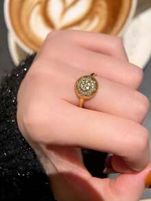 rundraw 1/4枚奢华镂空四叶草几何旭日纹理立方氧化锆可调节铜金戒指，女士款，适合派对、节日、送给朋友和爱人的礼物 - 金色 - 查看 11