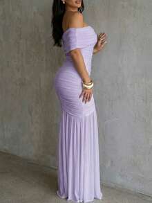 ChicMe Women's Off-Shoulder Ruched Maxi Dress, Sleeveless Fitted Mermaid Hem Cocktail Party Elegant Gown - Lilac Purple - View 6