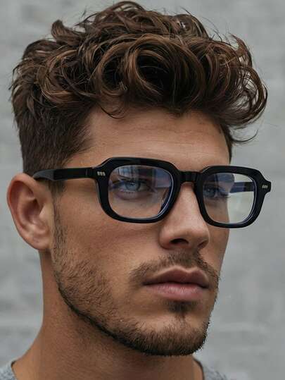 1 Pair Men's Black Square PC Frame Minimalist Solid Color Casual Fashion Flat Glasses