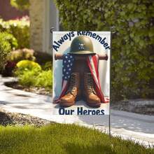1PC Always Remember Our Heroes Patriotic Garden Flag Double Sided 12x18 Inch American Flag Boots Yard Flag Outdoor Decoration For Memorial Day Veterans Day Independence Day - Style 5 - 查看 4