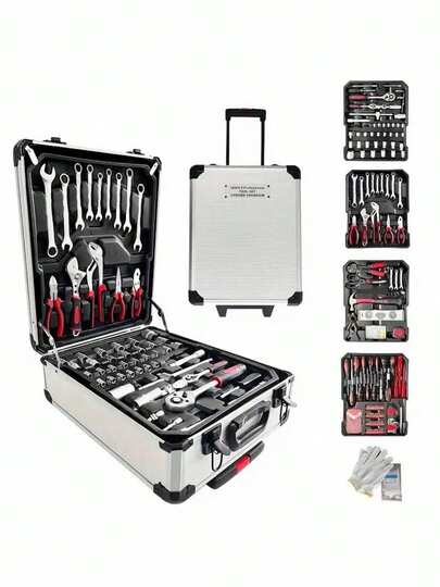 46 piezas Juego de herramientas de reparación automotriz profesional: Llave de trinquete portátil, duradera y fácil de usar - Adecuado para reparación de automóviles, barcos, motocicletas, mantenimiento industrial doméstico - Incluye estuche de transporte