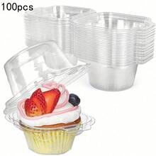 10个/50个/100个独立包装的纸杯蛋糕盒，50个透明塑料纸杯蛋糕盒，一次性单层纸杯蛋糕架（带圆形盖子），可堆叠婚礼煎饼架 - 無色 - 查看 9