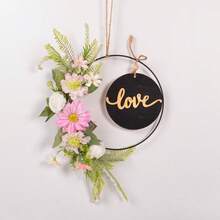 1 pieza Corona floral artificial, corona de aro floral de primavera/verano, corona circular de hierro con flores y hojas artificiales, decoración de bienvenida para pared, puerta, ventana, decoración del hogar, adorno colgante para boda - Multicolor - Ver 40