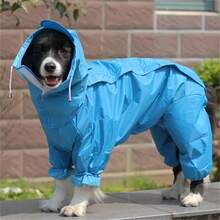 One Blue Large Dog Pet Raincoat (Full Coverage) - Blue - View 3