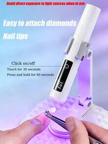 可充电手持式紫外线美甲灯，带支架，适用于凝胶美甲，迷你便携式无线美甲灯，带液晶显示屏，凝胶固化功能，一键烘干套装，便捷小巧的指甲烘干机，带定时器，不染色 - 彩色 - 查看 2