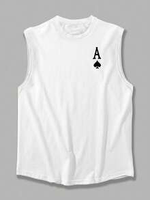 Men's Ace Of Spades Skull Graphic Tank Top Summer Casual Gym Workout Muscle - White - View 4