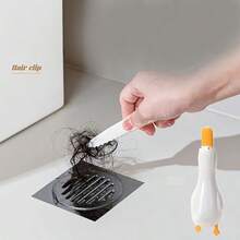 可爱鸭子造型发夹工具，黄色鸭子设计，防滑手柄，二合一淋浴排水管堵塞清除器，ABS塑料多功能毛发收集器和污垢刮刀，手动浴室/厨房/排水管清洁器，可爱鸭子造型，适用于浴缸、水槽和淋浴间 - 易于抓握，耐用ABS材质，符合人体工程学手柄 - 彩色 - 查看 1