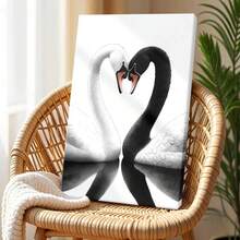 1pc Valentine Day Gift, Spring Wall Art, Christmas Decor Wooden Framed Wall Art, Wrapped Canvas Vintage Prints Poster, Two Swans, Black And White Birds, Animal Pair - Botanical, Black And White Drawing, Line Art, Simple Illustration Style, Perfect Gift Decor, Wall Art for Living Room Bedroom Office, Hanging Hardware Included - Wrapped Framed Canvas, Vertical - Lienzo enmarcado - Ver 2