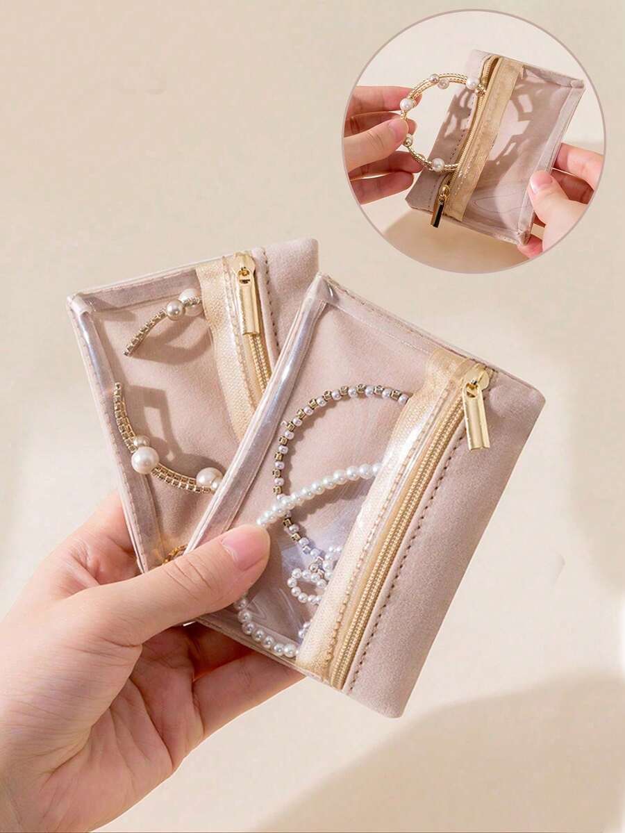 小巧精致的首饰盒，迷你首饰收纳盒，便携式旅行首饰盒，带拉链，可收纳耳环、戒指、项链、吊坠、手表、口红等，是旅行、伴娘礼物、女孩和女士的理想之选。 - 彩色 - 查看 1