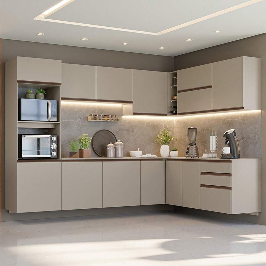 Cocina Integral Completa Modular Madesa Nice 465cm Crema 03 - Beis - Ver 1