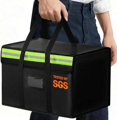 Amerbro Large Fireproof Document Bags 24x12x12in, Fireproof Document Box For Cash, Photo Albums, Valuables, Extra Large Fireproof Bag Waterproof Document Storage With Reflective Strip, Black