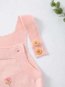 女婴轻薄针织花卉刺绣无袖连体衣，夏季 - 淺粉色 - 查看 3