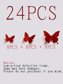 12片3D蝴蝶墙贴，客厅卧室墙面装饰，贴纸，墙贴，乙烯基贴纸，家居装饰，春季装饰，为您的家增添活力，节日装饰贴纸，生日毕业礼物，派对用品，墙面装饰 - 紅色 - 查看 13
