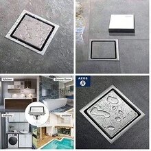 AZOS Drenaje de Piso Cuadrado - Desage de Grueso Drenaje de Piso Acero Inoxidable Cuadrado Anti-Olor Bao Piso Cubierta de Desage Puerta de Desage Ducha Escurridor -150x150mm Coladera de bao - niquel cepillado - Ver 10
