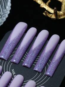 CrystalHola 情人节美甲，10片手工假指甲，按压式美甲，法式美甲，亚克力按压式美甲，方形按压式美甲，超长棺材形美甲，紫色美甲，哑光美甲，闪亮节日美甲，可爱美甲，Y2K风格，适合音乐节、派对和日常佩戴；送给女孩和女士的好礼物；新年美甲。手工按压式美甲 - 彩色 - 查看 5