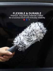 1pc Ultra Soft Microfiber Tire Brush, Long Handle Wheel Cleaner, Scratch-Free Bristles, Suitable For Full Car Wash, Comfortable Grip - Cleaning Brush - View 2