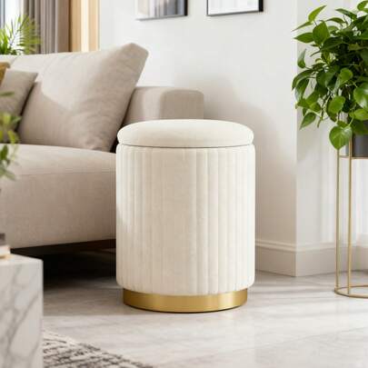 Storage Round Ottoman With Removable Lid,Upholstered Foot Rest Ottoman,Soft Upholstered Vanity Stool,Multifunctional Sorage Stool For Rest Bedroom Dorm