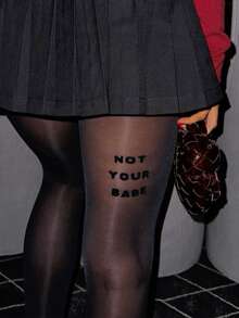 1件装女士黑色哥特式英文字母透明紧身裤，修身款，适合体重40-60公斤的女性 - 黑色 - 查看 7