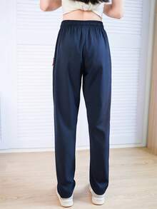 1pc Women's Lightweight Outdoor Casual Sports Straight Leg Pants, With Zipper Pockets, Elastic Waistband, Suitable For Workout And Daily Wear, Spring/Autumn - Blue - View 5