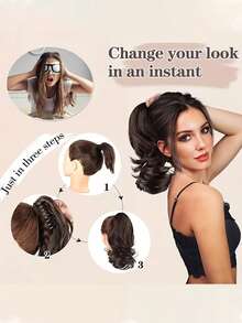 Extensión de cola de caballo de 12 pulgadas con clip de garra, rizado y ondulado, extensiones de cabello sintético con clip para mujeres (color del cabello: negro natural, marrón claro, marrón oscuro, negro parduzco) - Multicolor - Ver 7