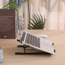 Adjustable Height Laptop/Tablet Stand With Colorful Blue LED Lights | Ergonomic Design To Protect Neck | Portable Universal Device Stand For Streaming, Learning, Office - Black - View 6