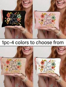 1个便携式化妆包，饰有花叶和趣味文字图案，大容量化妆包，化妆袋，简约拉链化妆收纳包，节日化妆品收纳包，派对用品整理包，文具用品包，多功能洗漱包，男女通用旅行化妆收纳包，节日化妆品及派对用品收纳包，大容量，适合女性收纳化妆品，旅行必备