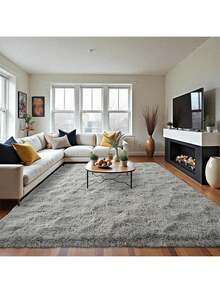 1 Pcs Living Room Rugs Carpet Alfombra Para Sala Rug For Bedroom Bedroom Decor Area Rug For Living Room, 60x90/60x120 Grey High Pile Shag Rug, Ultra Soft Fluffy Anti-Slip Floor Mat, Machine Washable Stain Resistant Pet Carpet, Modern Minimalist Indoor Rug For Bedroom Office - Grey - View 3