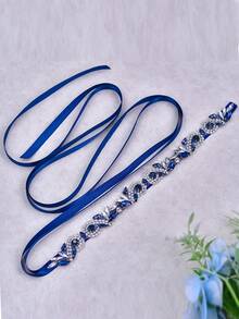 1条女士腰带，彩色钻石腰带，手工海军蓝水晶水钻新娘腰带，婚纱腰带，简约欧美风时尚腰带，适合搭配女士连衣裙，新娘腰带，水晶钻石腰带 - B款 - 查看 4