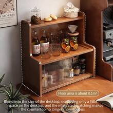 1个竹制彩色桌面收纳柜，面包柜，防尘架，可放置杯子、茶具、咖啡杯，适用于客厅、餐厅、厨房，现代风格，大容量，承重力强，适合家庭、书房使用，多层竹木架，珠宝展示架，手工艺品展示架，DIY珠子展示架