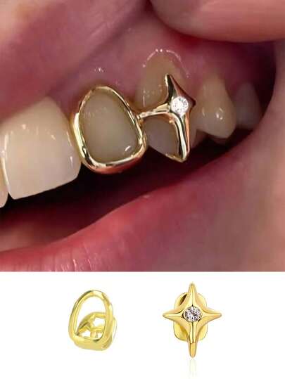 4pcs/Set Hollow Star Shaped Teeth Grillz, Unique Hip Hop Jewelry Accessories For Nightclub Party, Unisex