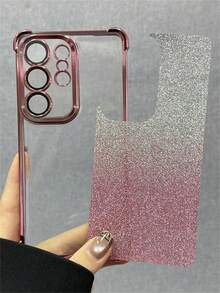 2026新款四角防摔电镀透明手机壳，采用闪亮渐变亮片卡纸材质，兼容三星Galaxy S26 Ultra、S25 Ultra、S24 Ultra、S23 Ultra、S22 Ultra、S26、S25、S24 Plus、A55 5G、A56等机型，超薄防震边框，S系列手机壳附赠镜头保护膜。