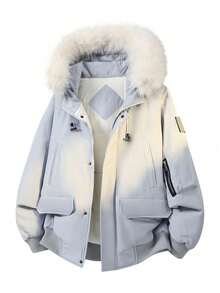 Abrigo de Plumas con Capirote y Cuello de Pelo para Hombre - Chaquetón Acolchado Grueso de Invierno, Impermeable y Calient - Orquídea luz de luna - Ver 1